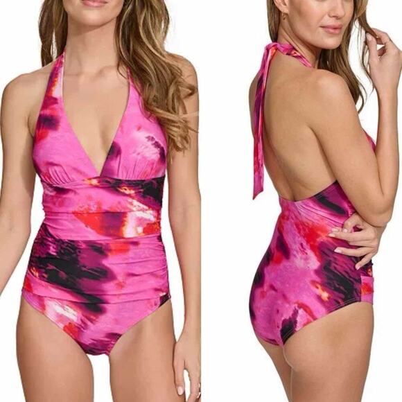 DKNY Tie-Back Halter-Style One-Piece Swimsuit Size Medium - Picture 9 of 11